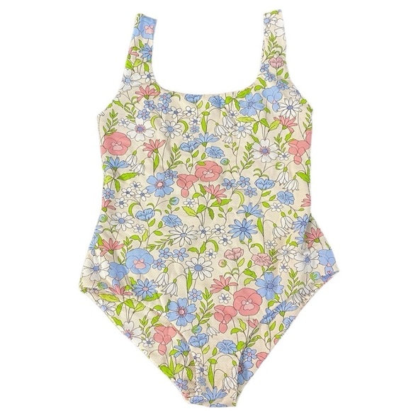 Cossie & Co Pastel Poppy Floral Print One Piece Scoop Neck Swimsuit Sz 4 (US 10) - Picture 2 of 8